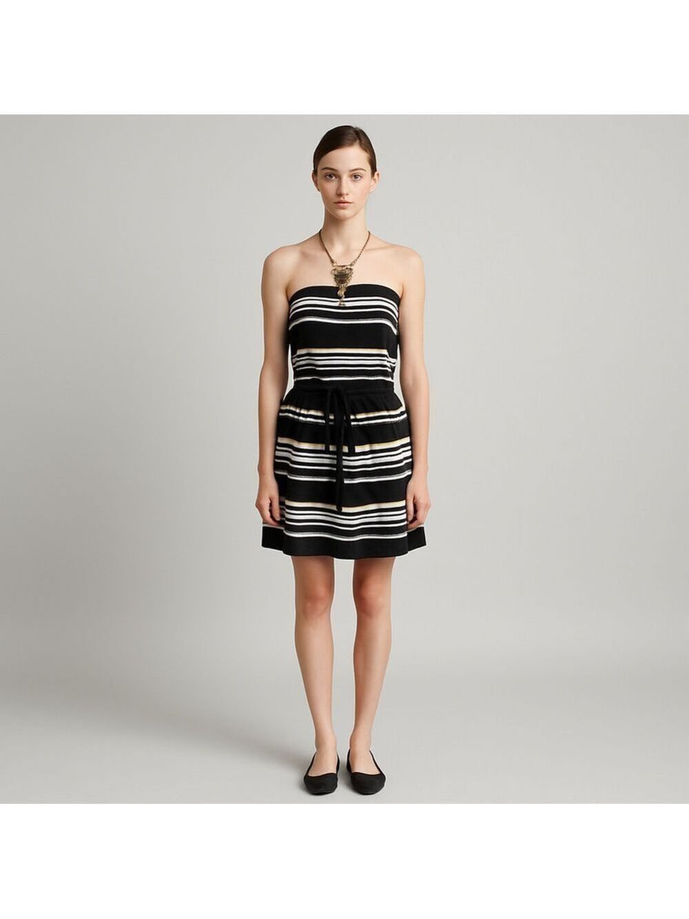 White House Black Market Strapless Striped Midi Dress Medium